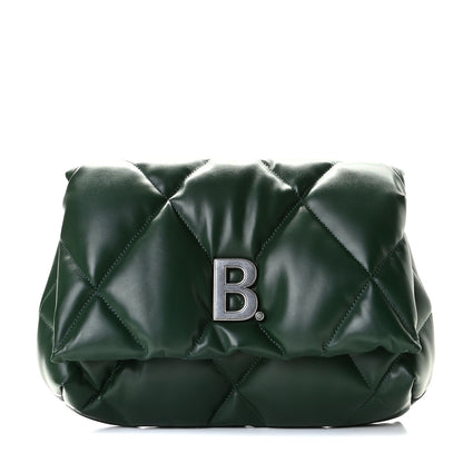 Balenciaga Nappa Calfskin Quilted Touch B Puffy Clutch Forest Green 1 of 9