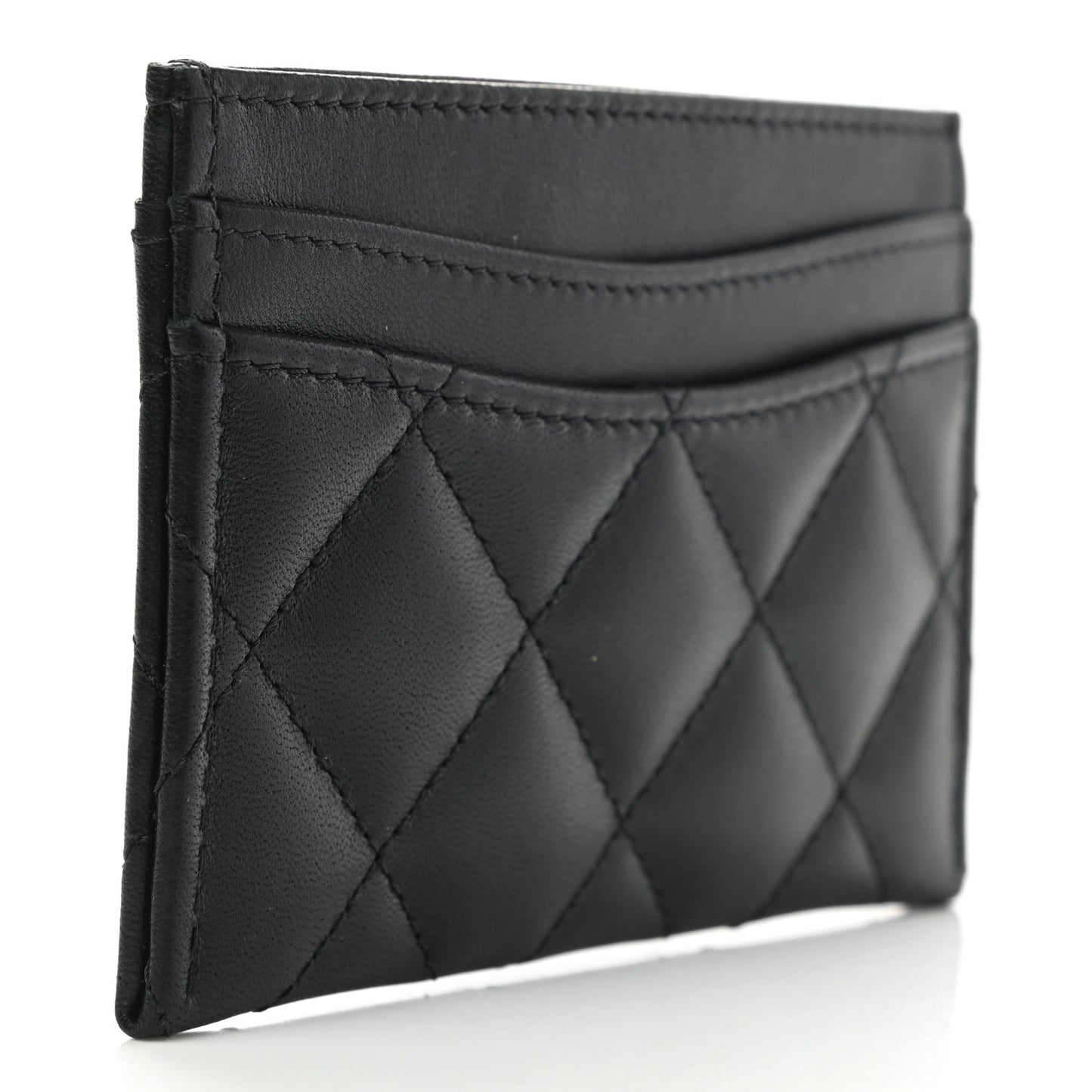 Lambskin Quilted Card Holder Black