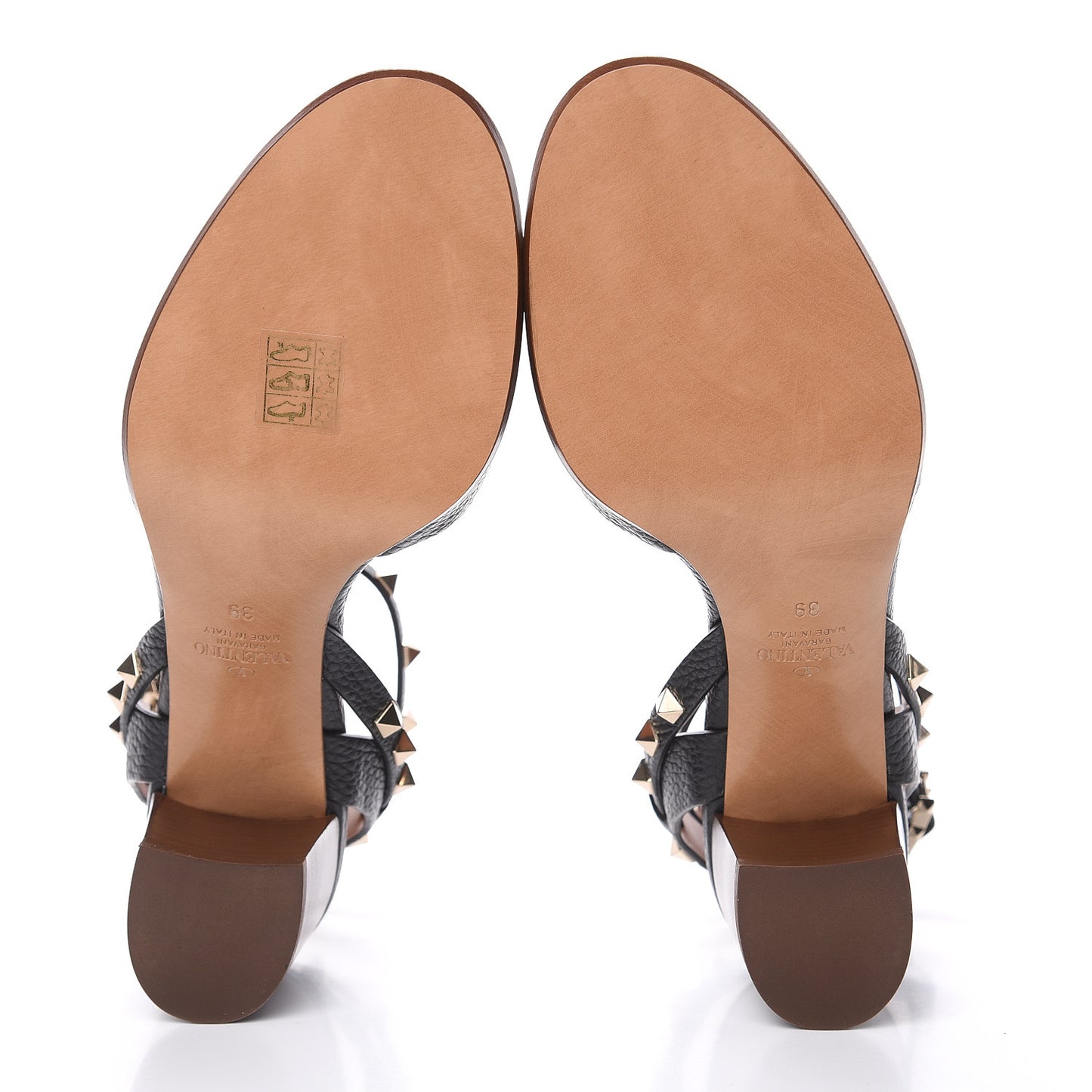 Pebbled Calfskin Rockstud Ankle Strap 60mm Sandals 39 Black Light Cuir