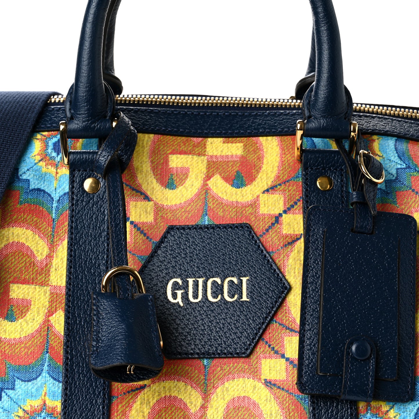 GG Supreme Kaleidoscope Calfskin Script Logo Gucci 100 Carry-On Duffle Bag Blue Orange Multicolor Blue Agata