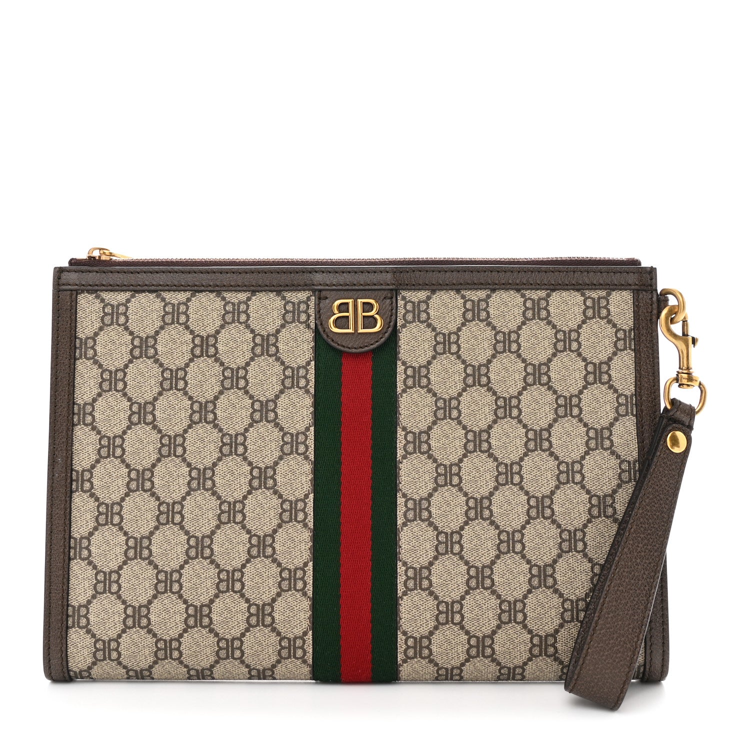 Gucci X BALENCIAGA BB Supreme Monogram Web Ophidia Wristlet Beige New Acero 1 of 8