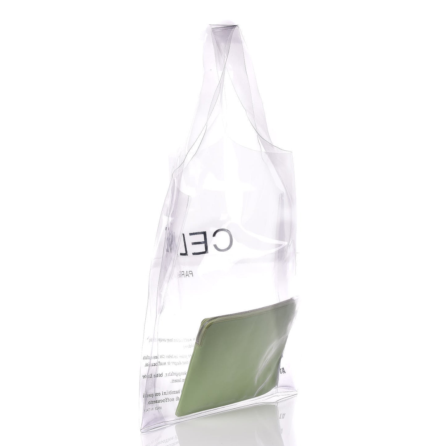 Plastic Bag with Cloudy Lambskin Solo Zip Pouch Clutch Lime