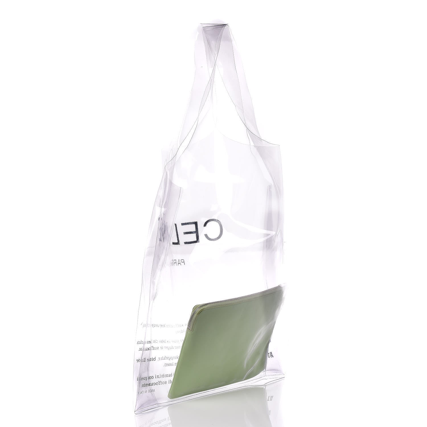 Celine Plastic Bag with Cloudy Lambskin Solo Zip Pouch Clutch Lime 3 of 9
