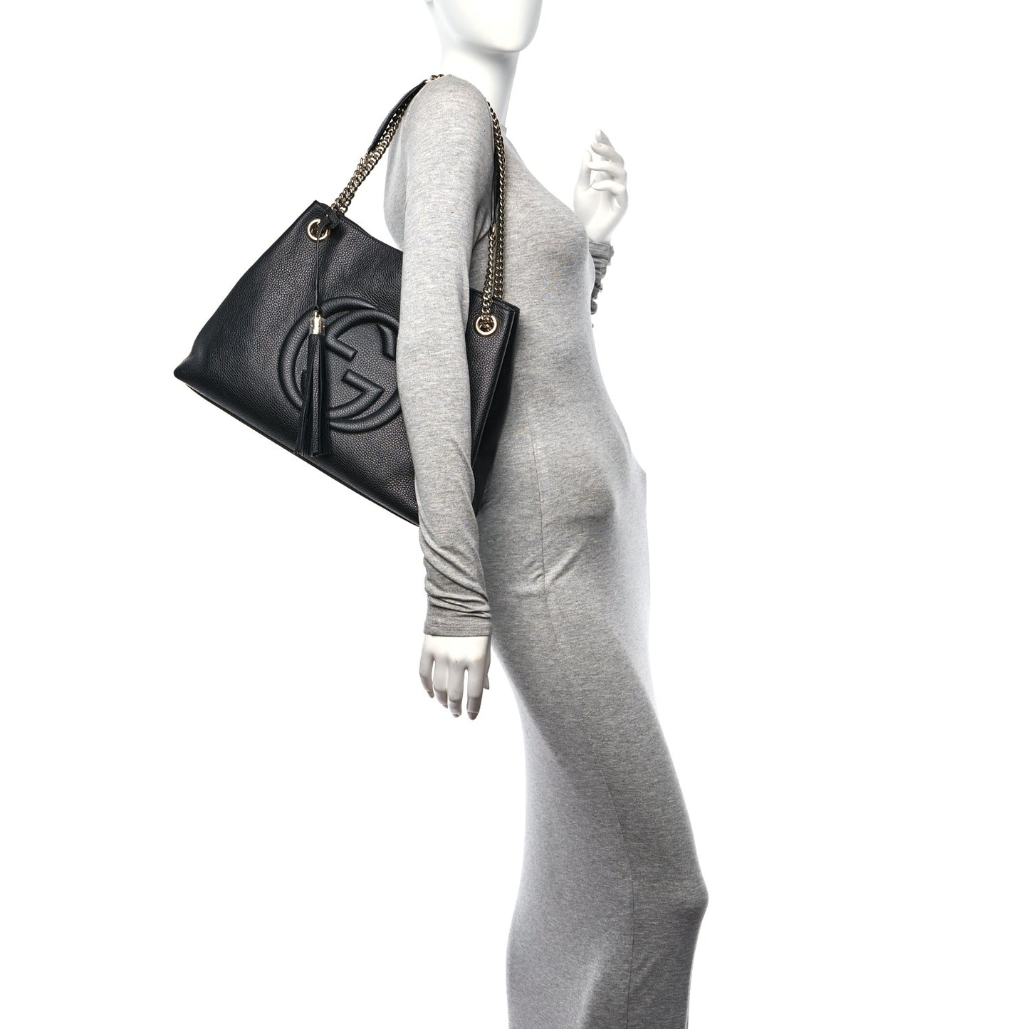Pebbled Calfskin Medium Soho Chain Shoulder Bag Black