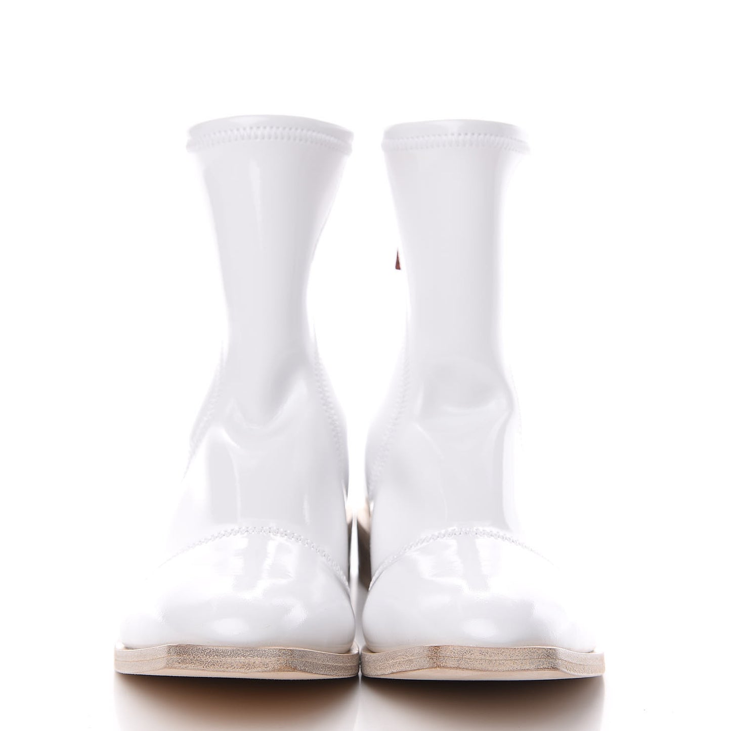 Glossy Neoprene FFrame Low Ankle Boots 38.5 White