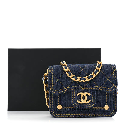 Chanel Denim Quilted Double You Card Holder On Chain Blue 10 of 10