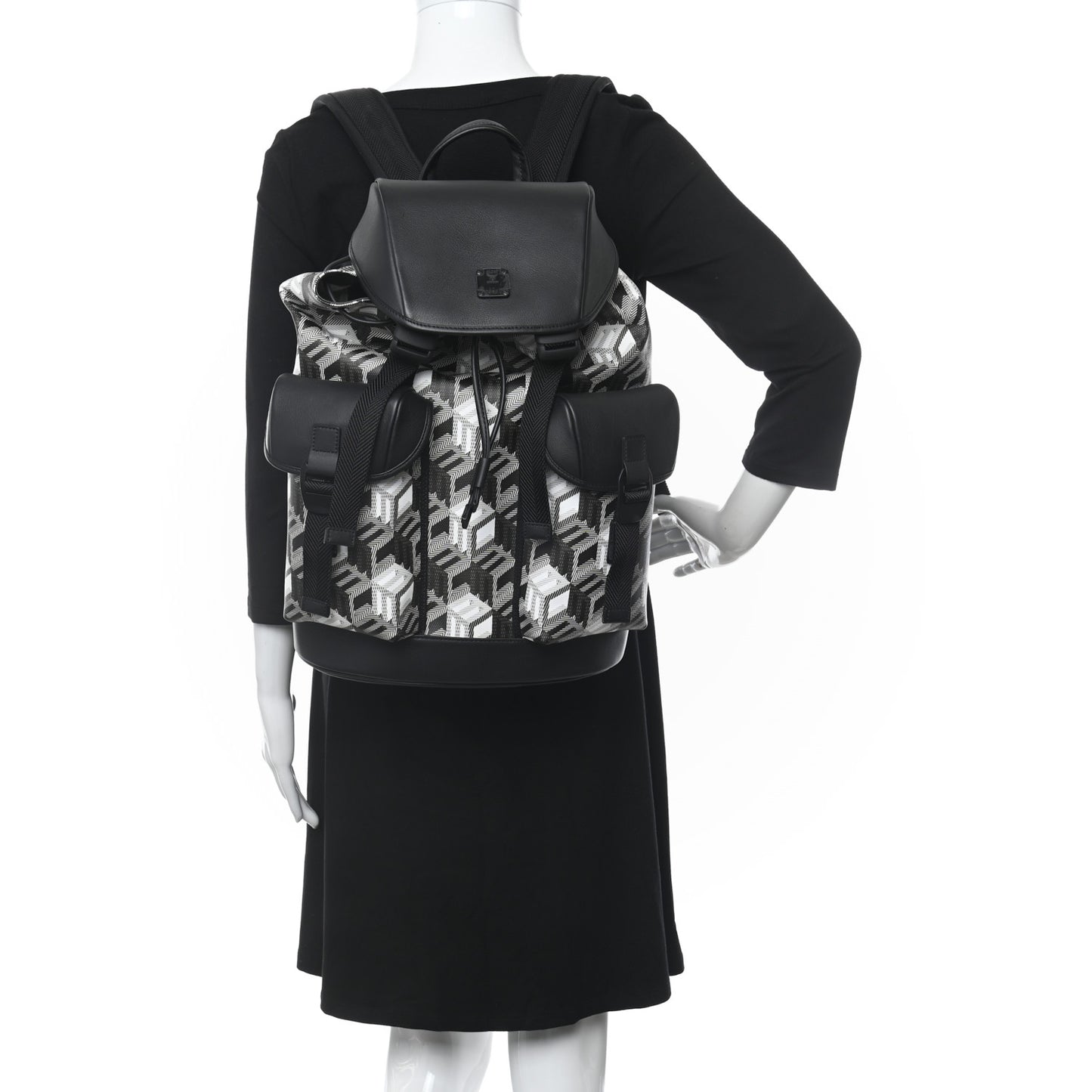 Canvas Nappa Cubic Monogram Medium Two-Pocket Brandenburg Backpack Black White
