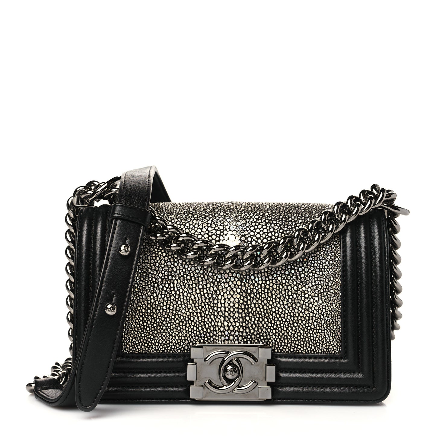Galuchat Stingray Small Boy Flap Black Silver