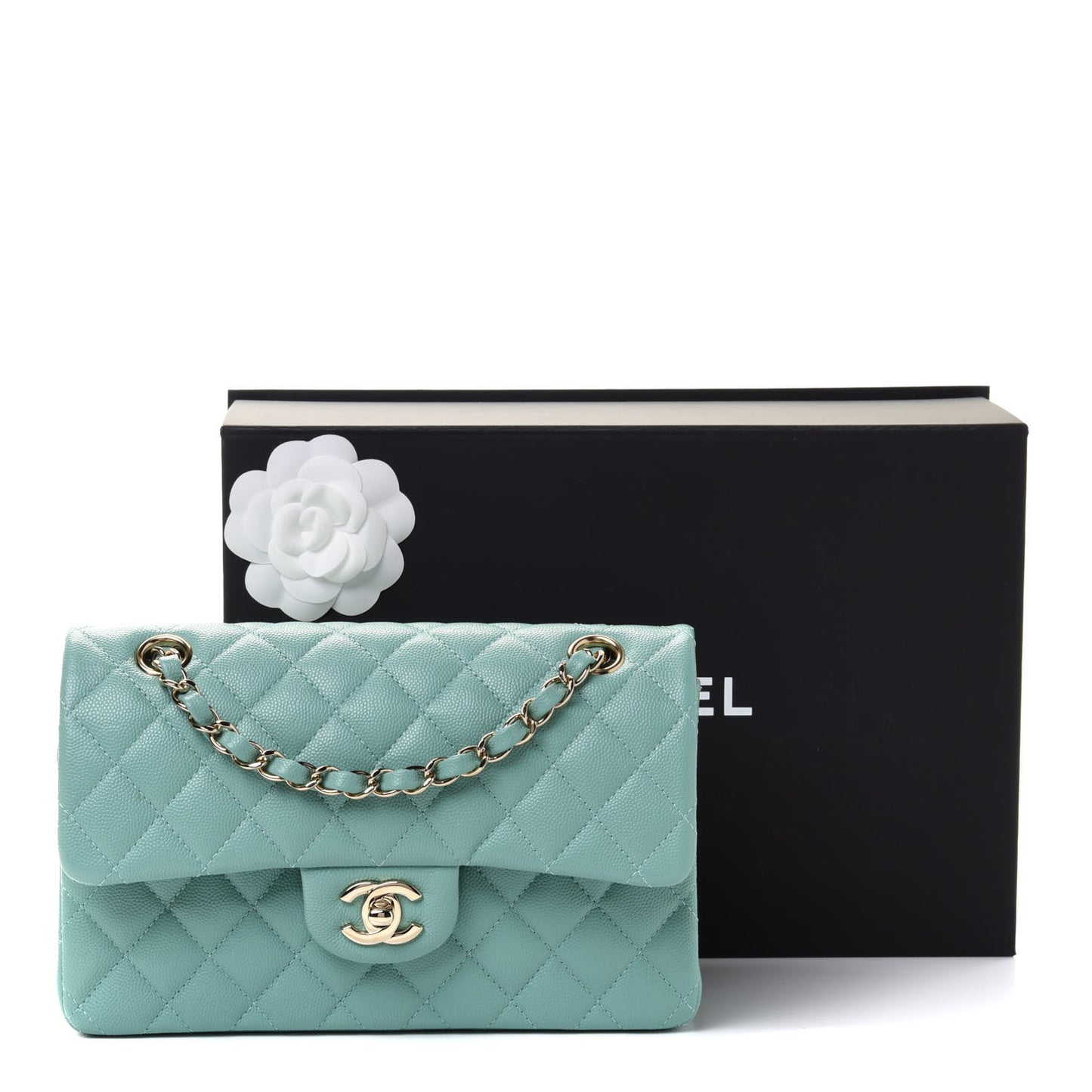 Caviar Quilted Small Double Flap Light Green