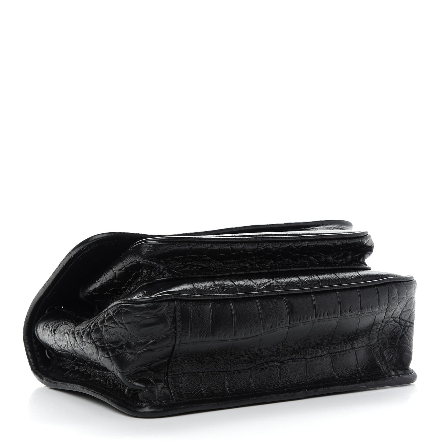 Calfskin Crocodile Embossed Matelasse Monogram Baby Niki Chain Satchel Black