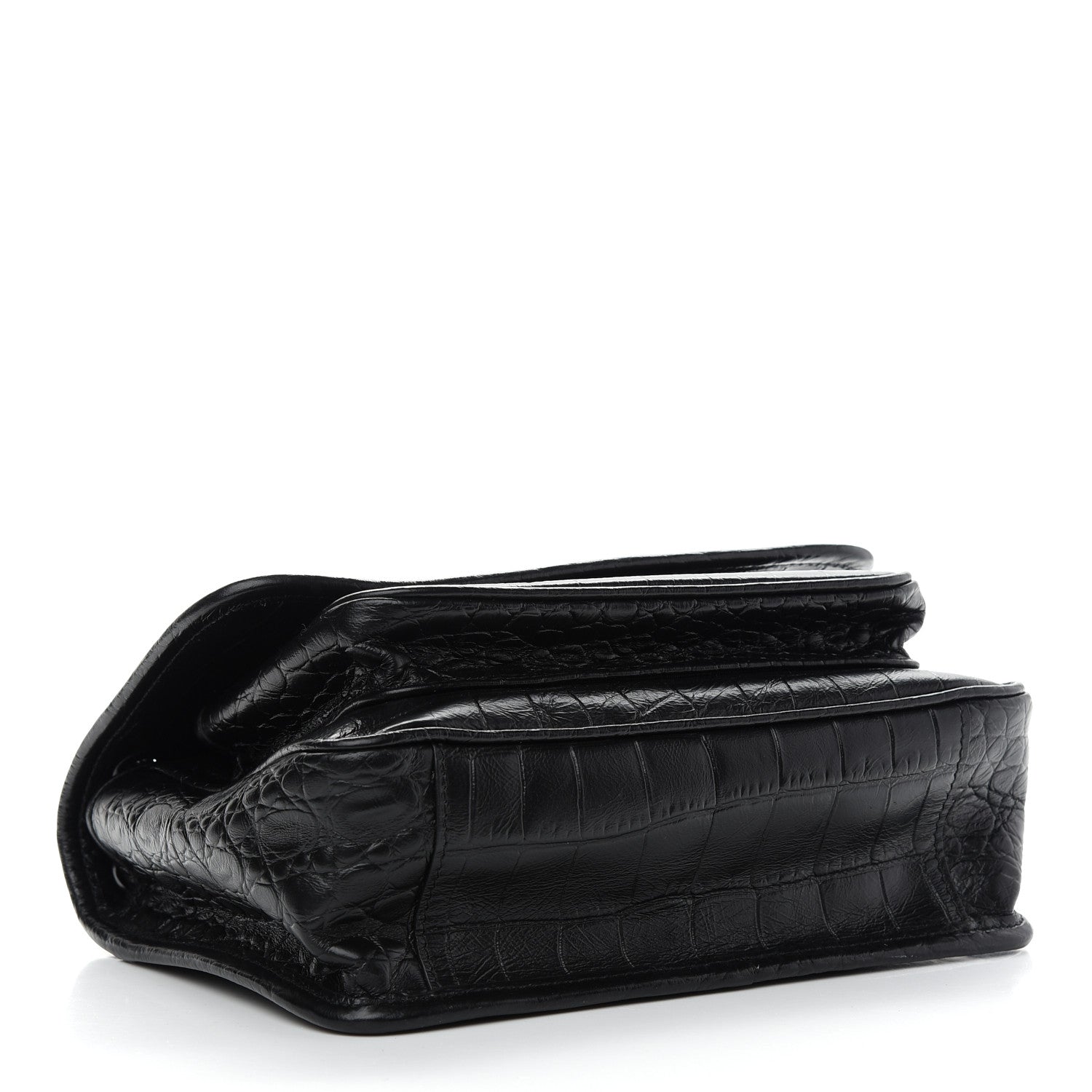 Saint Laurent Calfskin Crocodile Embossed Matelasse Monogram Baby Niki Chain Satchel Black 4 of 9