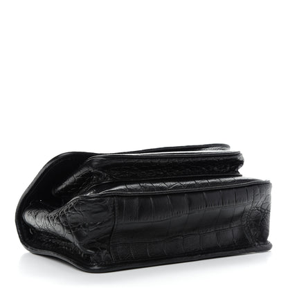 Saint Laurent Calfskin Crocodile Embossed Matelasse Monogram Baby Niki Chain Satchel Black 4 of 9