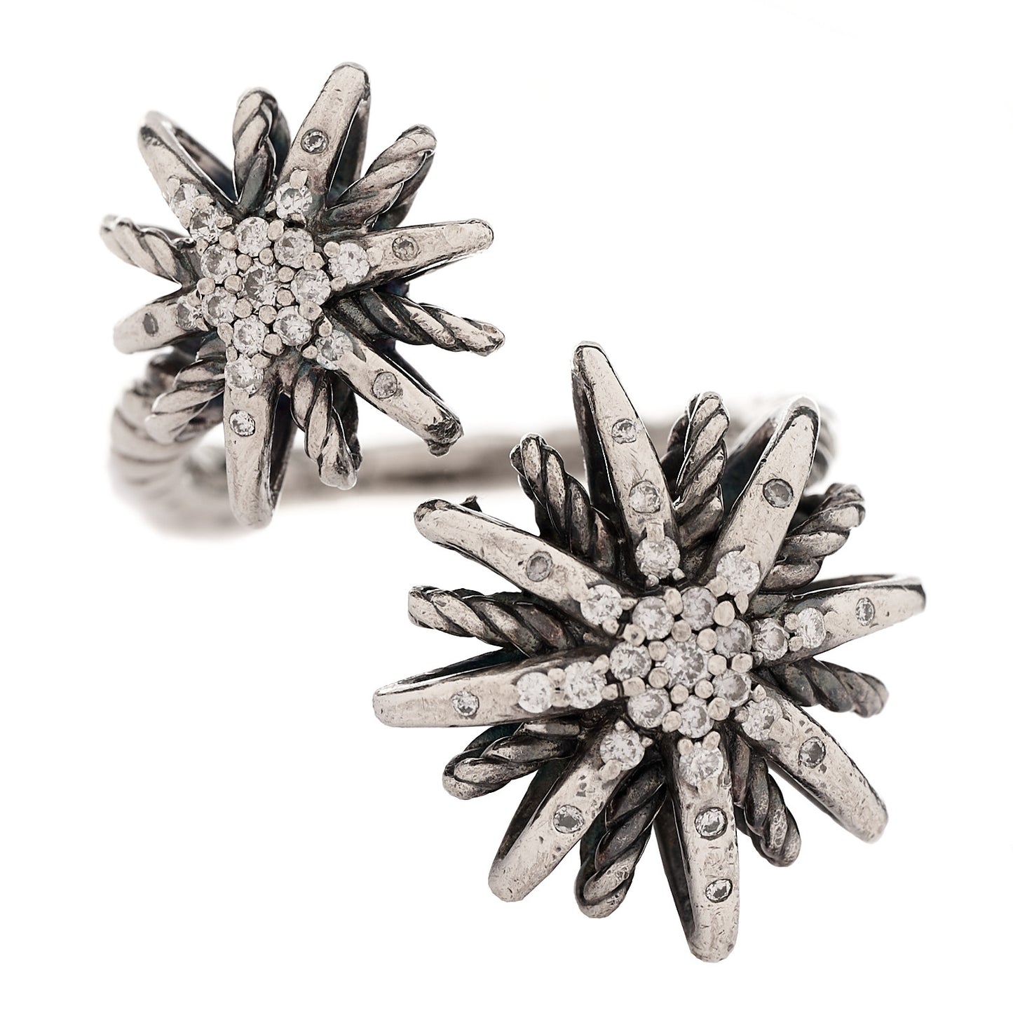 Sterling Silver Diamond 28mm Open Starburst Ring