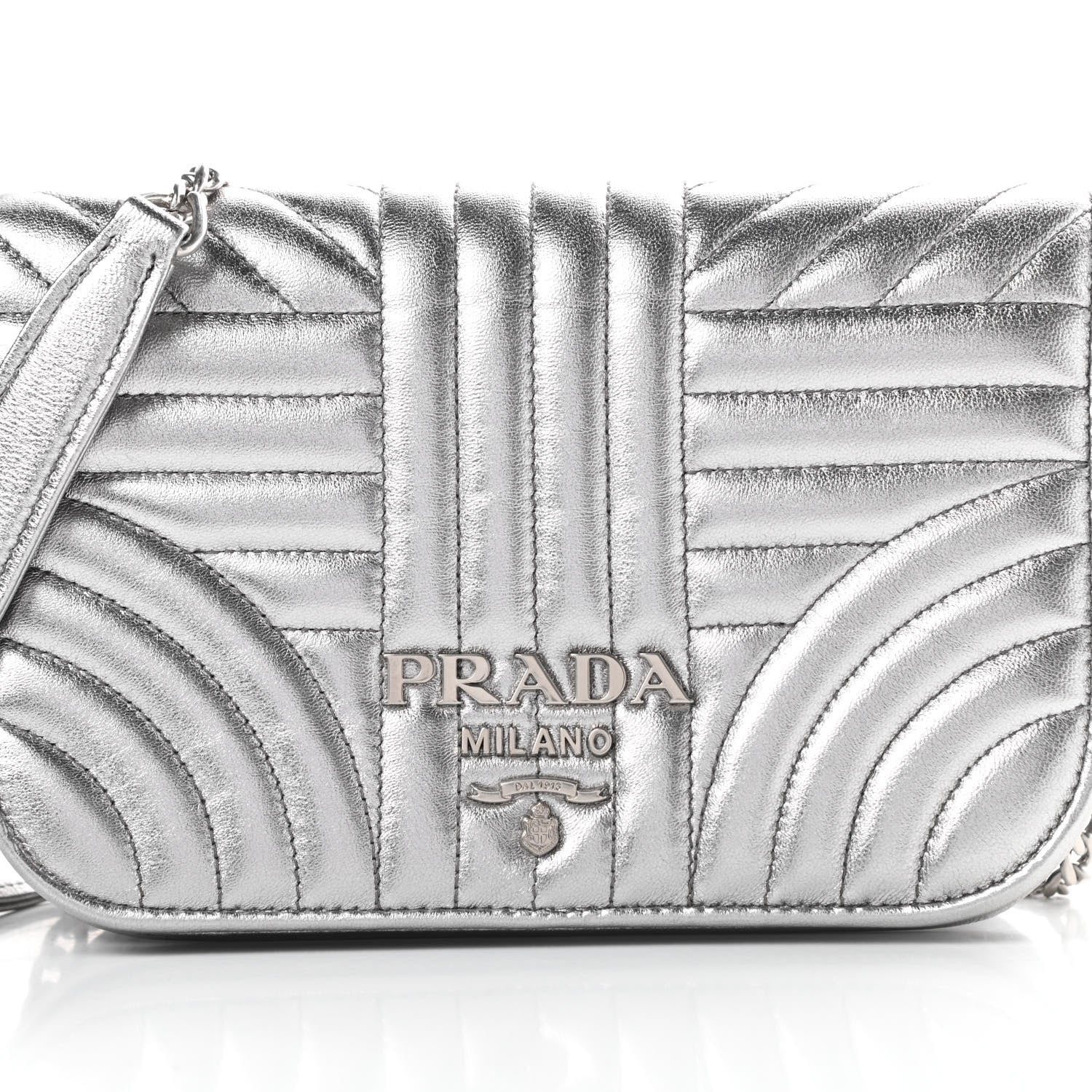 Prada Metallic Nappa Impunture Small Diagramme Crossbody Bag Cromo 7 of 10