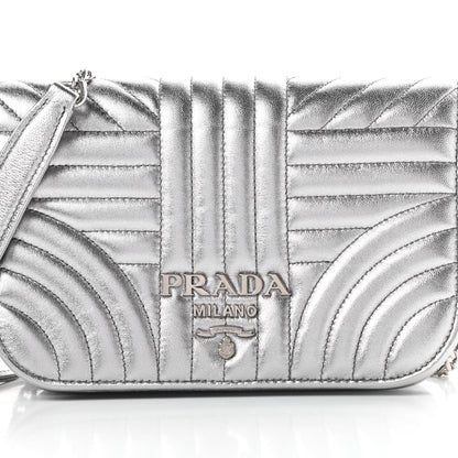 Prada Metallic Nappa Impunture Small Diagramme Crossbody Bag Cromo 7 of 10