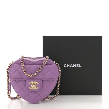 Chanel Lambskin Quilted CC In Love Heart Clutch With Chain Purple 11 of 11