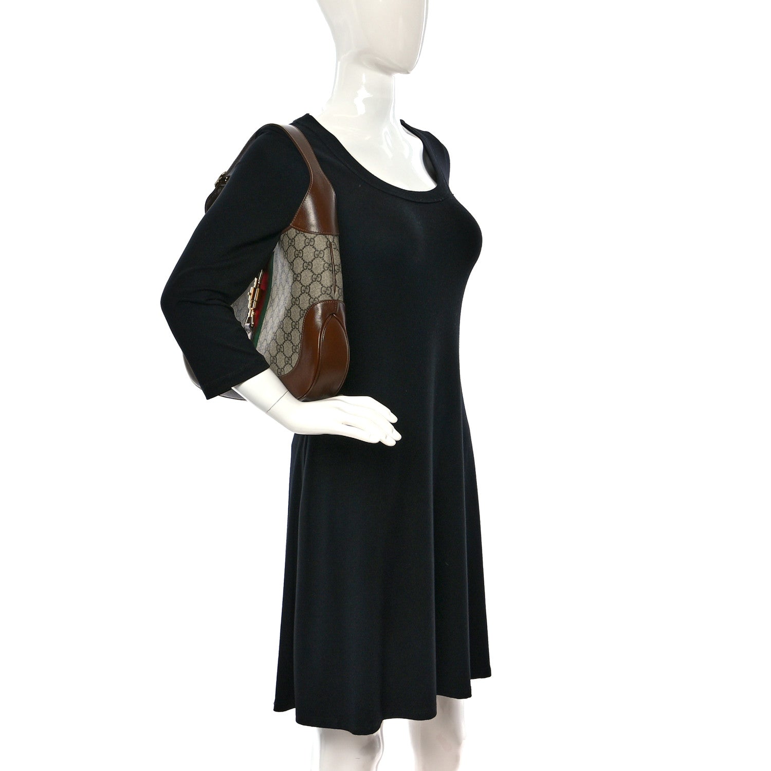 Gucci GG Supreme Monogram Azalea Calfskin Web Medium Jackie 1961 Hobo Beige Ebony Brown Sugar 2 of 11