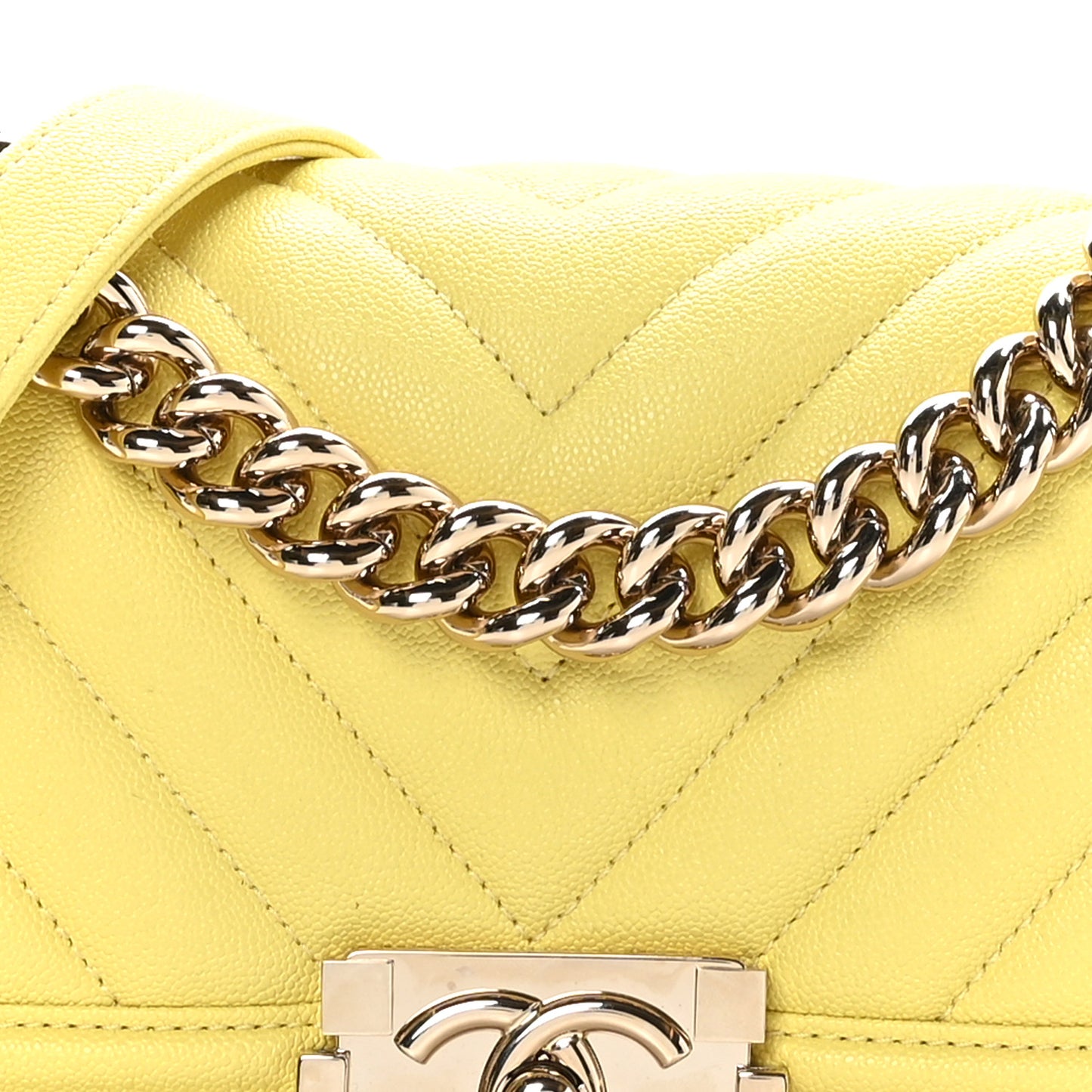 Caviar Chevron Quilted Small Boy Flap Yellow