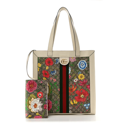 Gucci GG Supreme Monogram Flora Web Ophidia Vertical Shopping Tote White 3 of 18