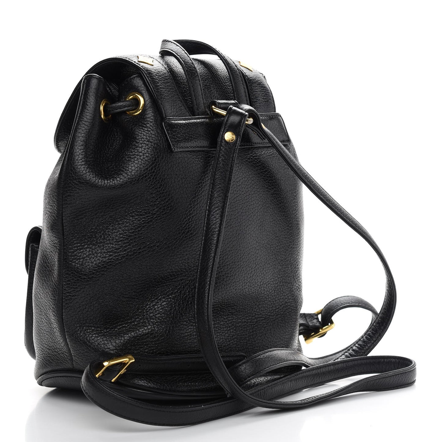 Grained Calfskin Studded Drawstring Backpack Black