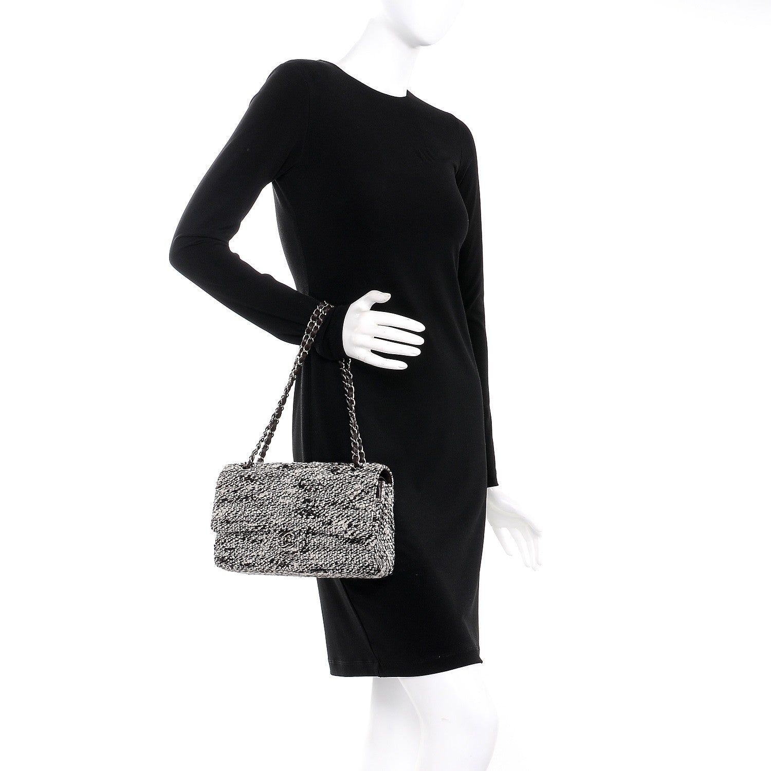 Chanel Tweed Quilted Medium Double Flap White Brown 2 of 12