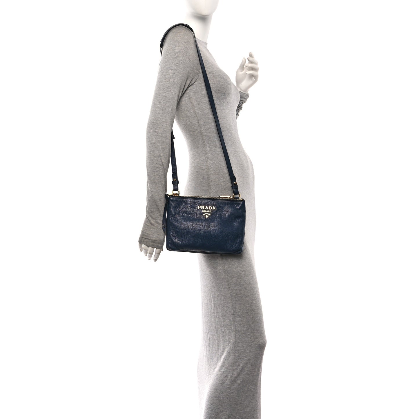 Vitello Phenix Double Zip Crossbody Bag Baltico