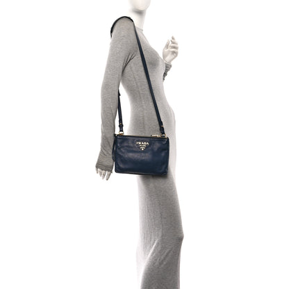 Prada Vitello Phenix Double Zip Crossbody Bag Baltico 2 of 10