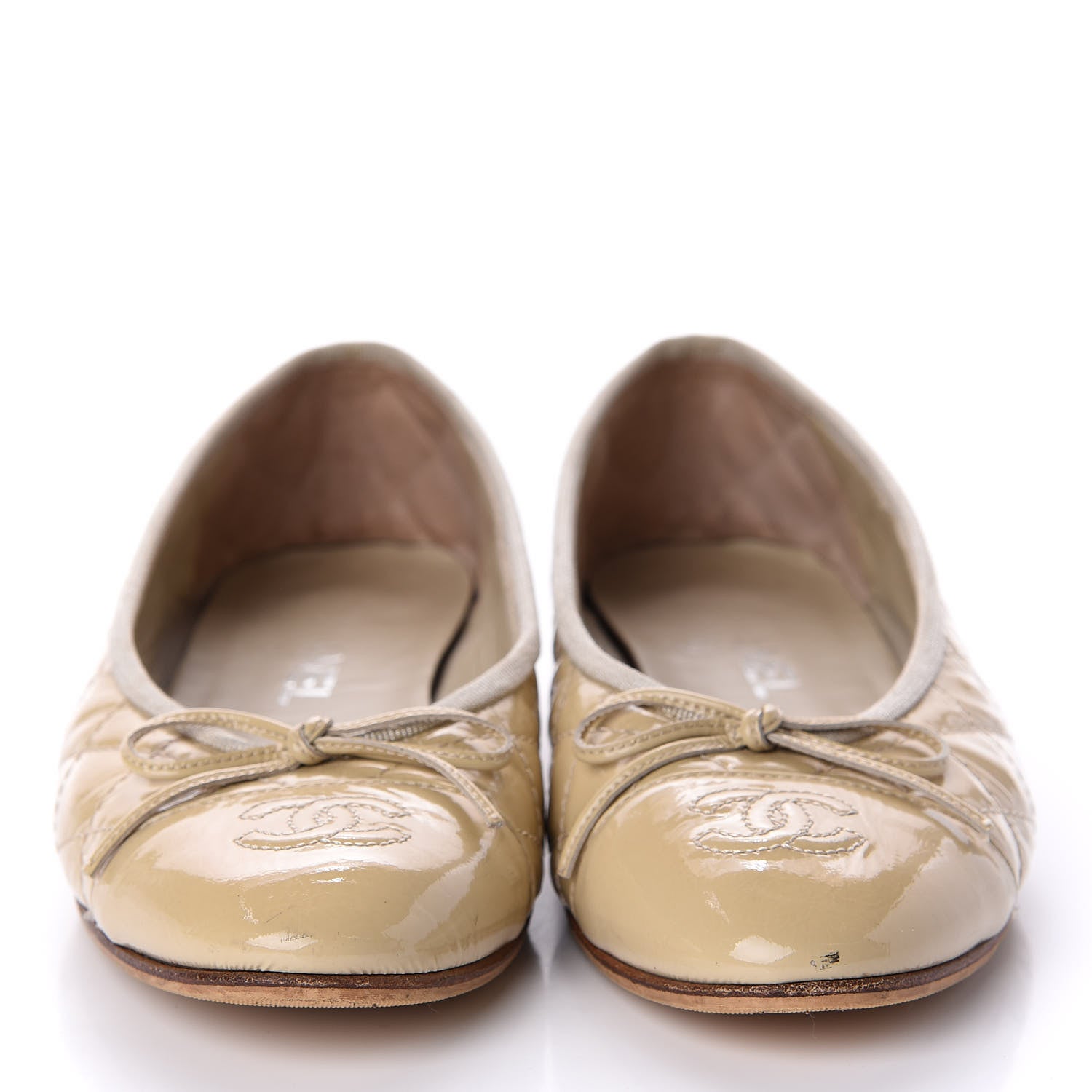 Chanel Patent Calfskin Quilted Cap Toe CC Ballerina Flats 38 Beige 2 of 9