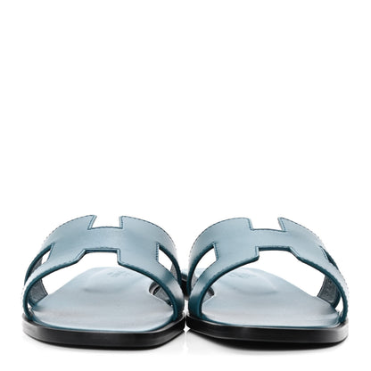 Hermes Box Calfskin Oran Sandals 38 Blue Velvet 3 of 4
