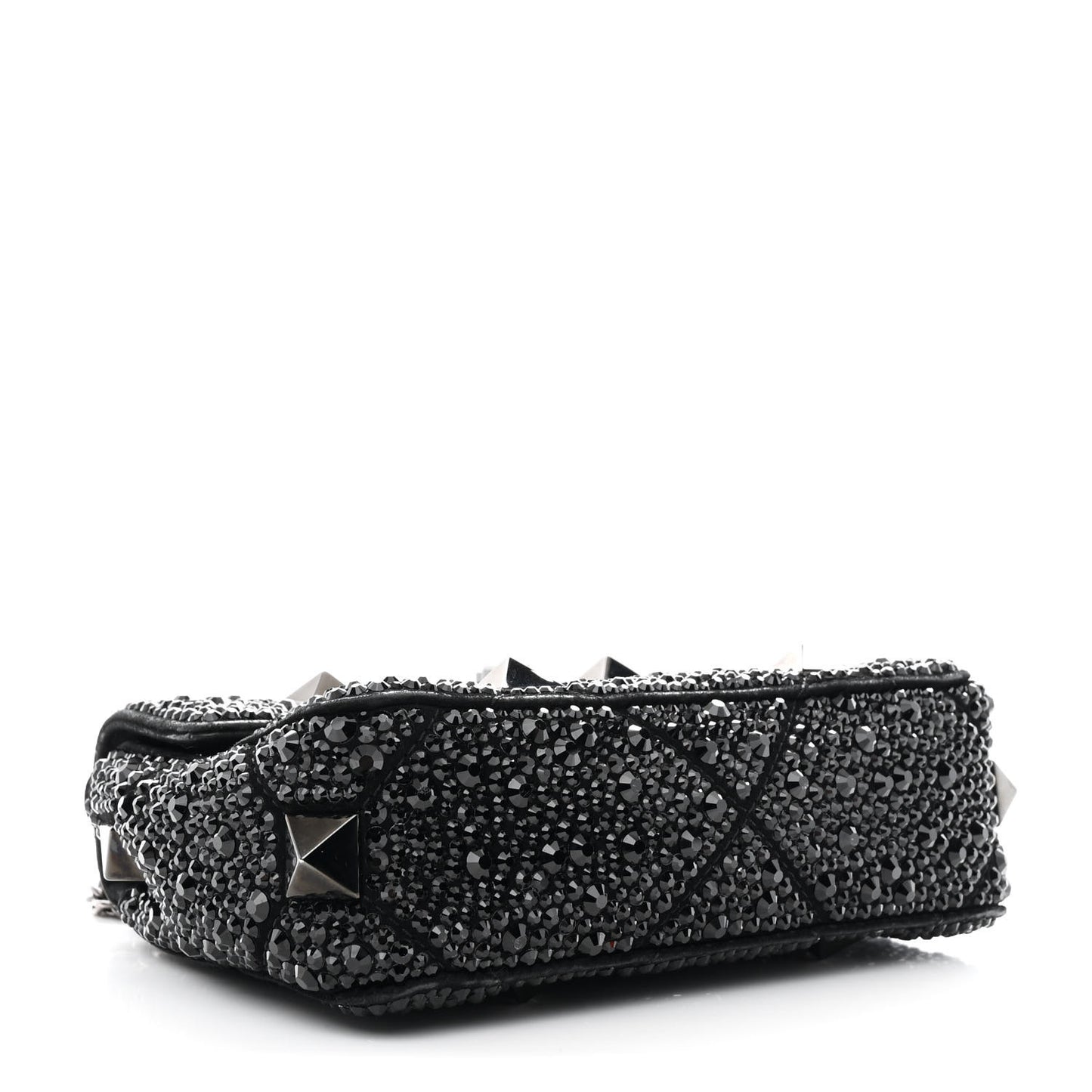 Crystal Suede Lacquer Monochrome Medium Roman Stud Shoulder Bag Black