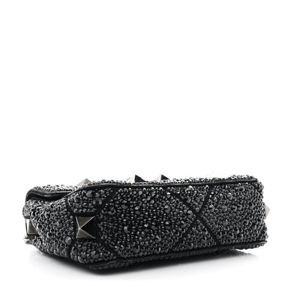 Valentino Garavani Crystal Suede Lacquer Monochrome Medium Roman Stud Shoulder Bag Black 4 of 9