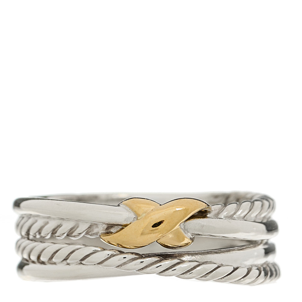 David Yurman Sterling Silver 18K Yellow Gold 6mm X Crossover Ring 54 7 1 of 4