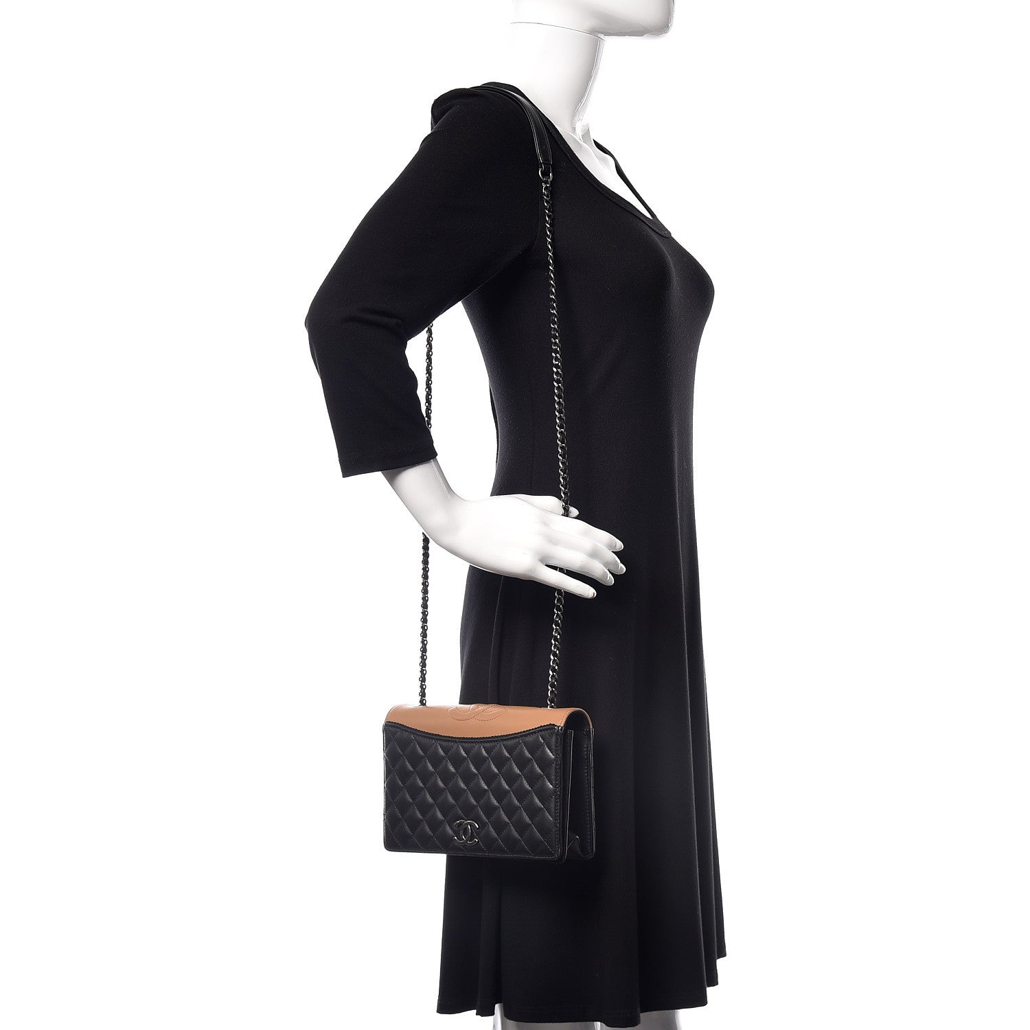 Chanel Calfskin Quilted Small Ballerine Flap Black Beige 2 of 9
