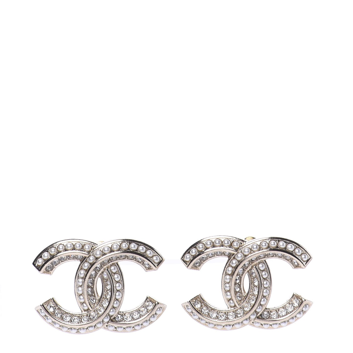Crystal Pearl Chain Mania CC Earrings Gold
