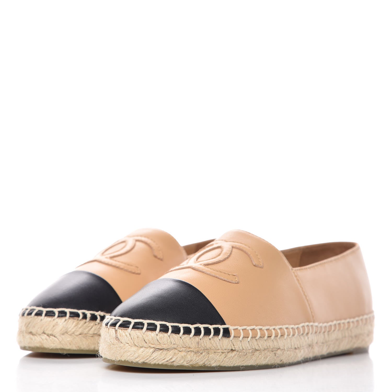 Chanel Lambskin CC Espadrilles 39 Beige Black 3 of 10