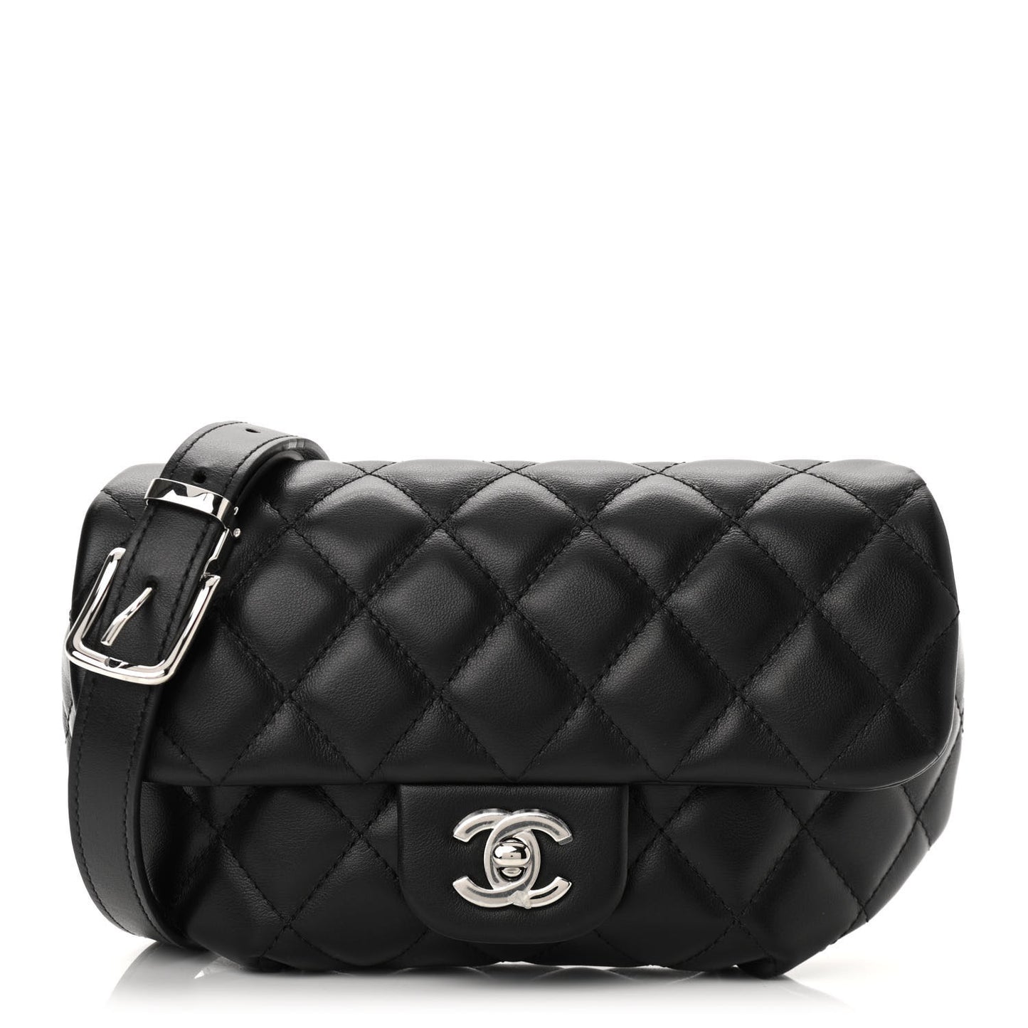 Calfskin Quilted CC Uniform Flap Belt Bag Black