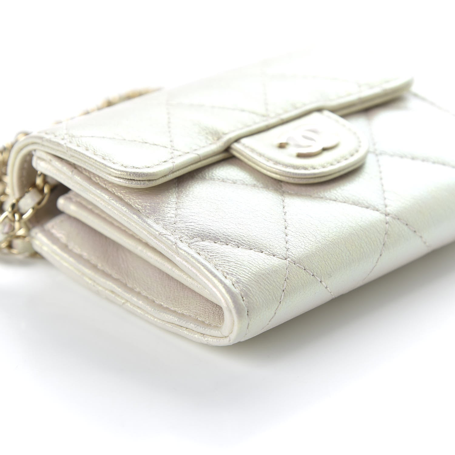 Chanel Iridescent Lambskin Quilted Flap Card Holder On Chain Ivory 5 of 10