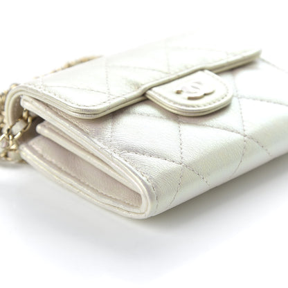 Chanel Iridescent Lambskin Quilted Flap Card Holder On Chain Ivory 5 of 10