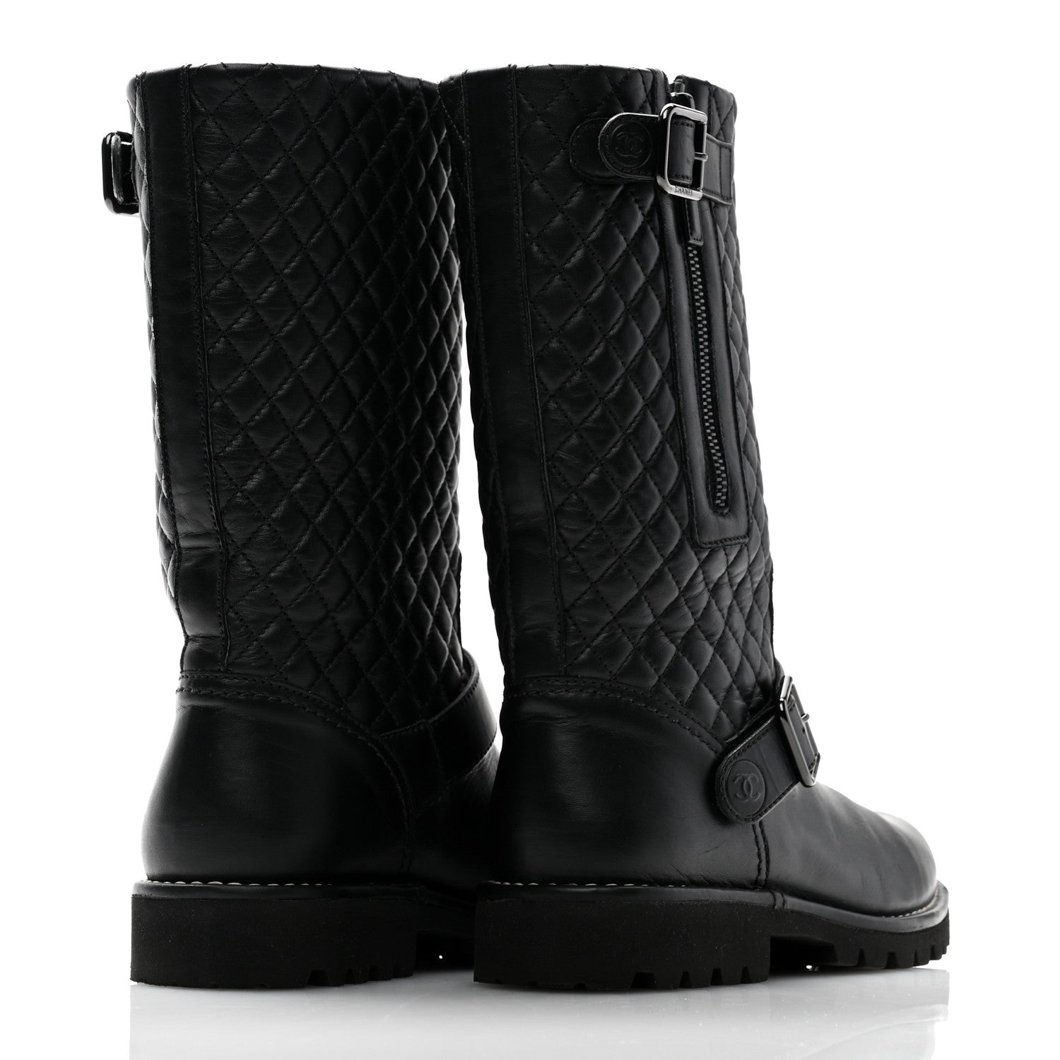 Chanel Calfskin Quilted Biker Boots 37 Black 4 of 11