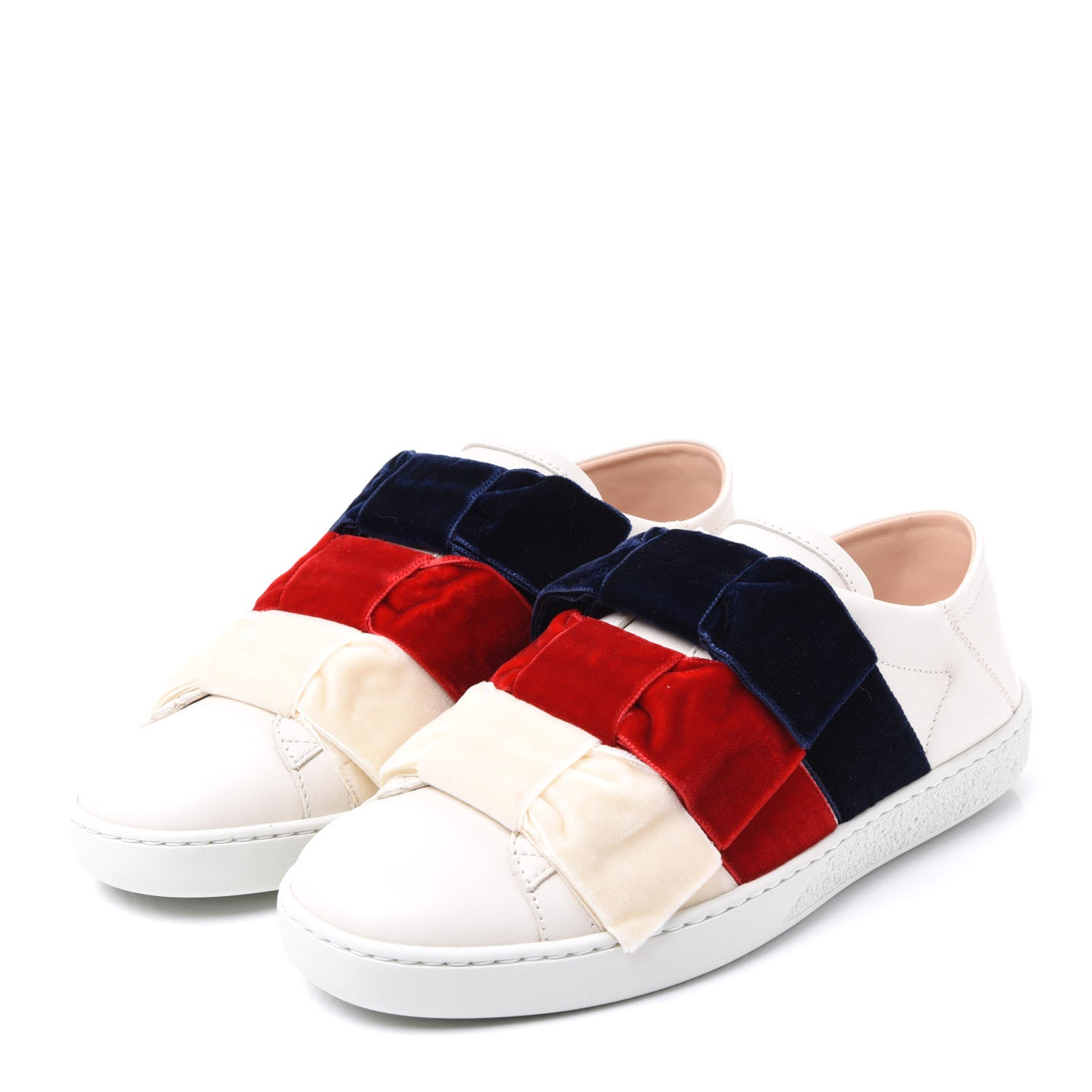Gucci Calfskin Womens Velvet Bow Ace Sneakers 36 White 2 of 8