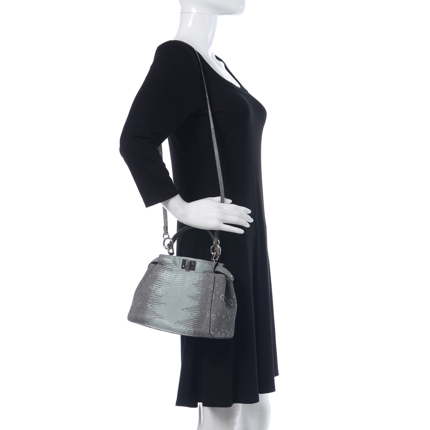 Fendi Lizard Togo Shiny Nappa Mini Peekaboo Iconic Satchel Pale Blue 2 of 11