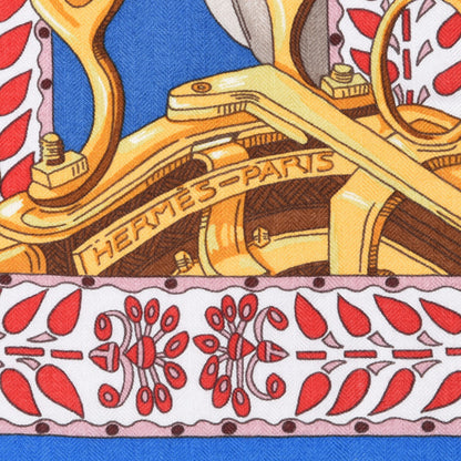 Hermes Cashmere Silk La Danse Du Cheval Shawl 140 Bleu Roy Rouge Veil Or 2 of 5
