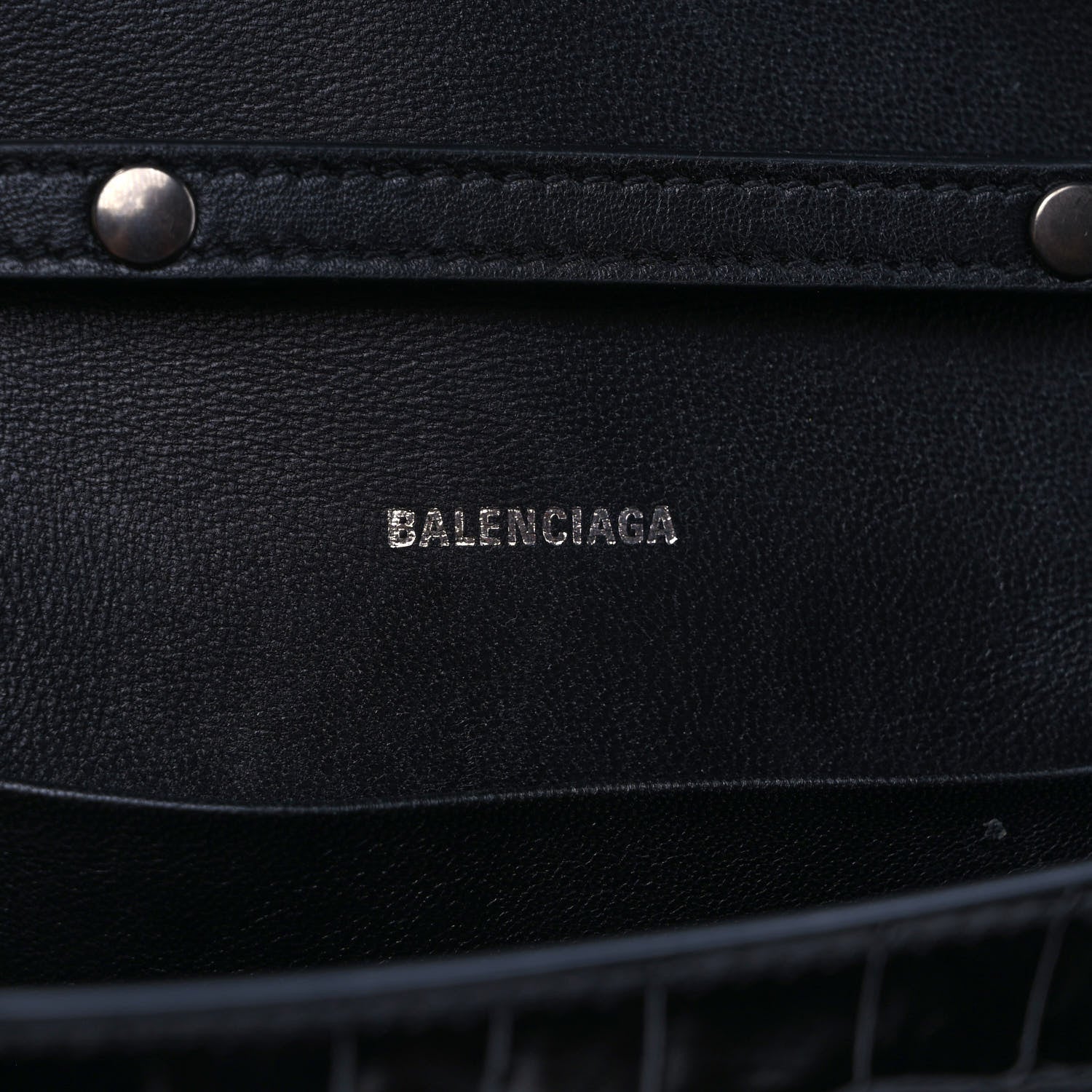 Balenciaga Shiny Calfskin Monochrome Crocodile Embossed Small Hourglass Evening Chain Bag Black 5 of 8