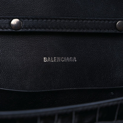 Balenciaga Shiny Calfskin Monochrome Crocodile Embossed Small Hourglass Evening Chain Bag Black 5 of 8