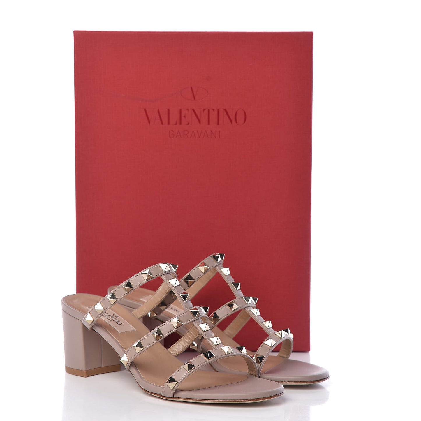 Calfskin Rockstud 60mm Caged Slide Sandals 37.5 Poudre