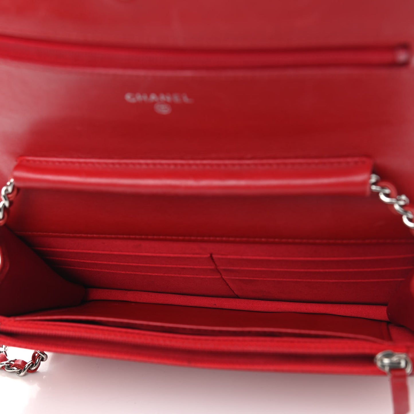 Patent Camellia Embossed Wallet On Chain WOC Red
