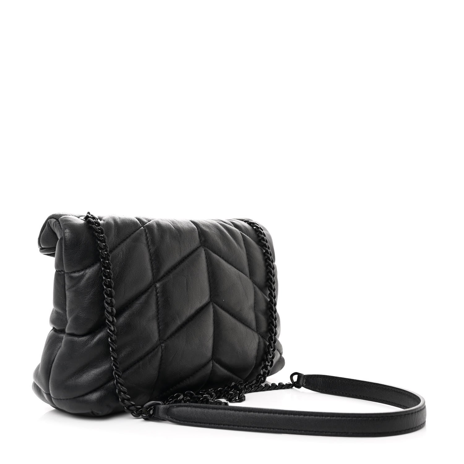 Saint Laurent Calfskin Quilted Toy Loulou Puffer Monogram Monochrome Chain Satchel Black 3 of 10