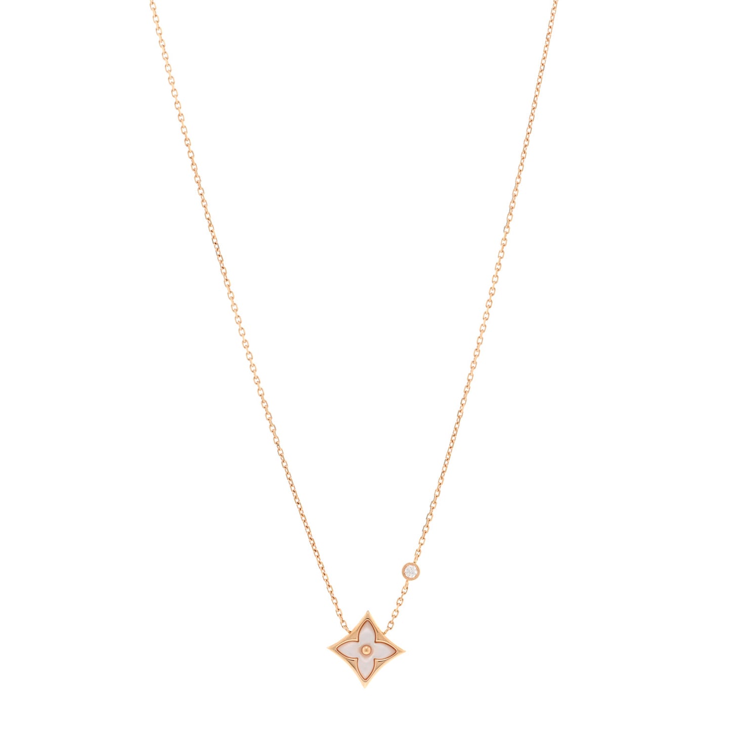 18K Pink Gold Diamond Pink Mother of Pearl Color Blossom BB Star Pendant Necklace