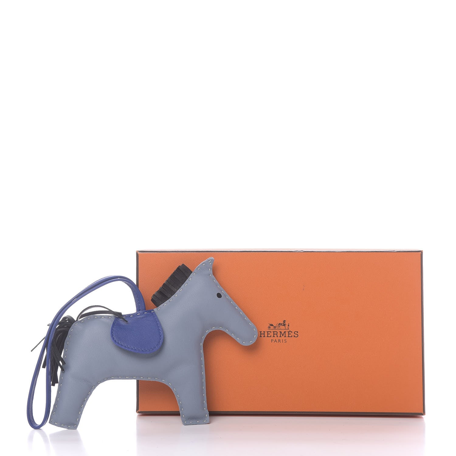 Hermes Milo Lambskin Grigri Rodeo Horse Bag Charm GM Bleu Lin Noir 5 of 5