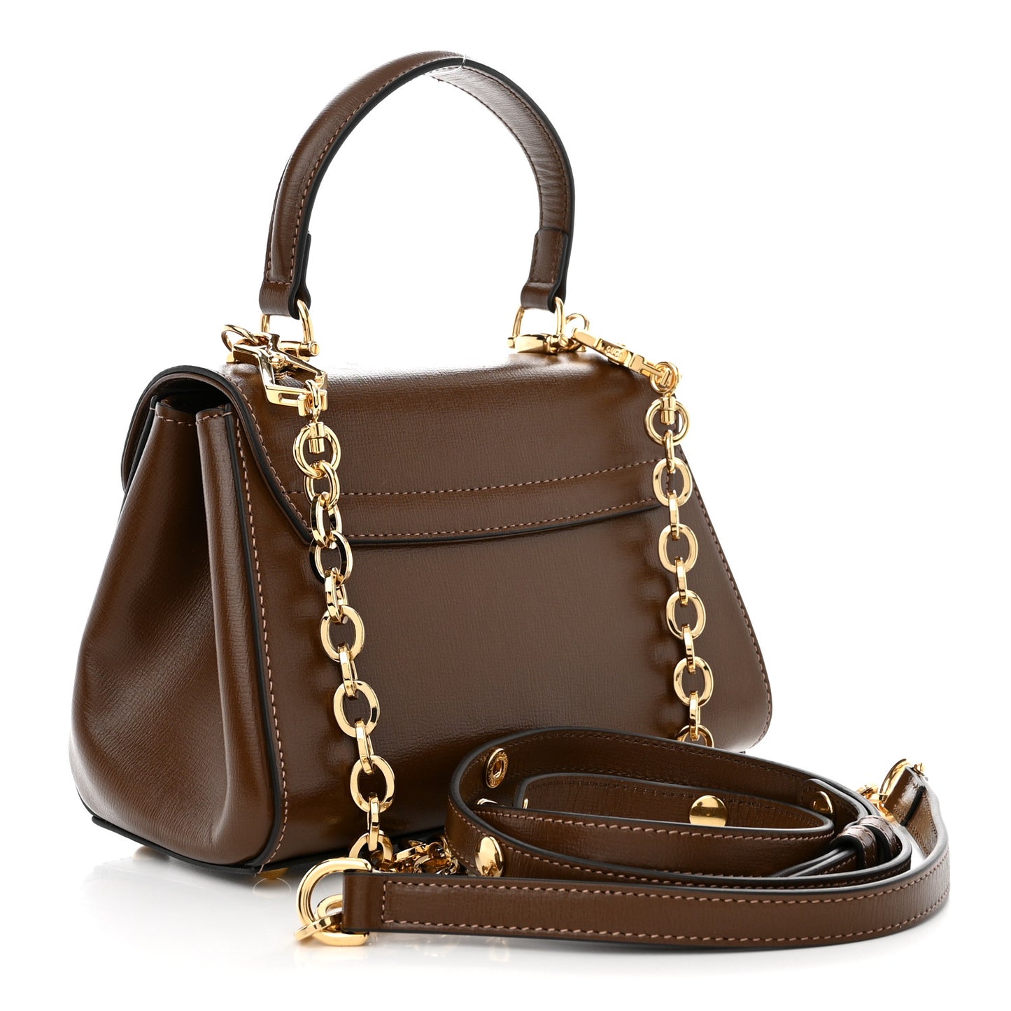 Glazed Textured Calfskin Mini Horsebit 1955 Top Handle Flap Bag Brown Sugar